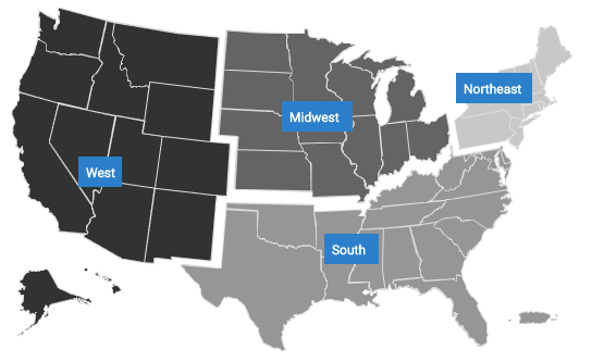 United States map of four regions