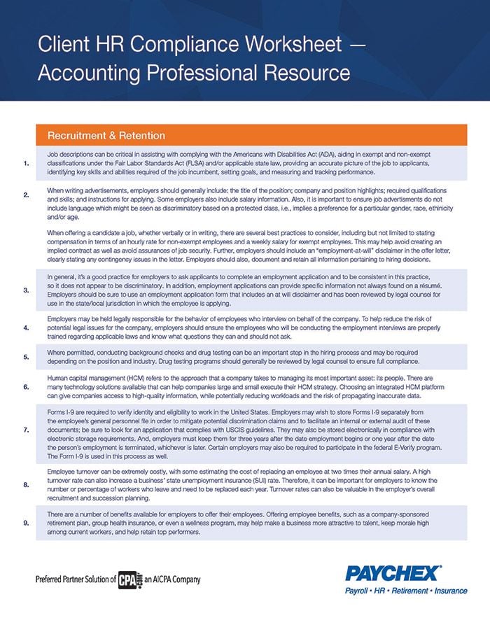 Client HR Compliance Analysis – Accounting Professional Resource
