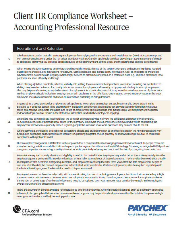 Client HR Compliance Analysis – Accounting Professional Resource