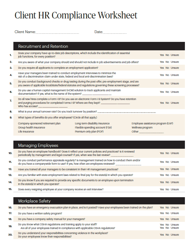Client HR compliance analysis tool