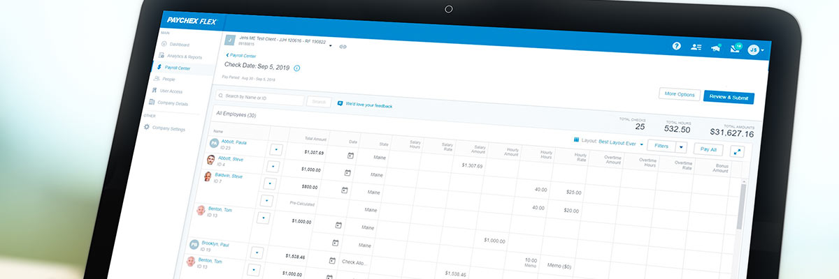 Paychex Flex payroll grid view is ideal for executing complex payroll entry quickly and efficiently.