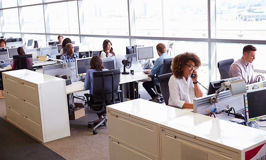 employees working in a busy office