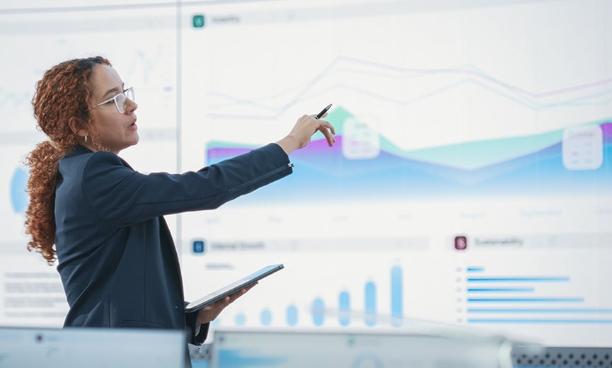 woman presenting retirement projections
