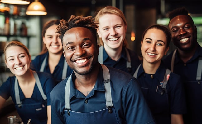 group of servers smiling