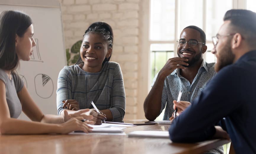 small business discussing benefits with employees