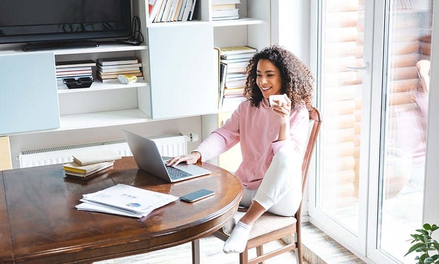 A young woman working from home