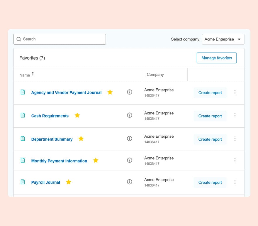 Favorite reports in Paychex Flex