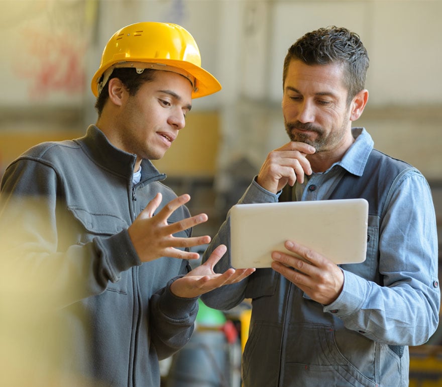 Two people working together