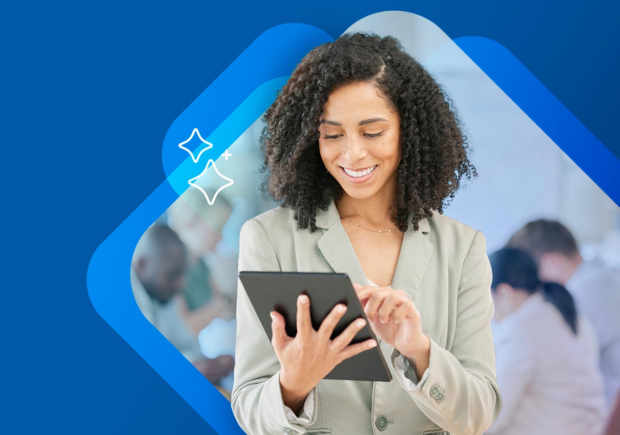 Woman in the workplace using Ai on an ipad