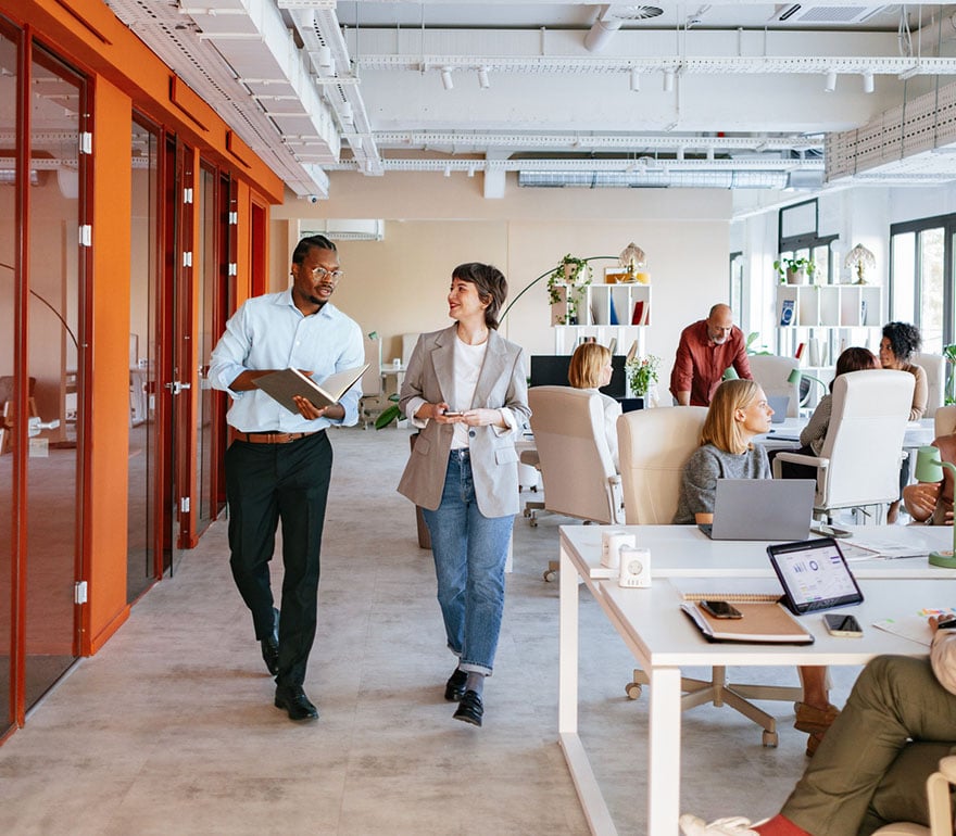 Un consultor de recursos humanos que trabaja con un propietario de una empresa