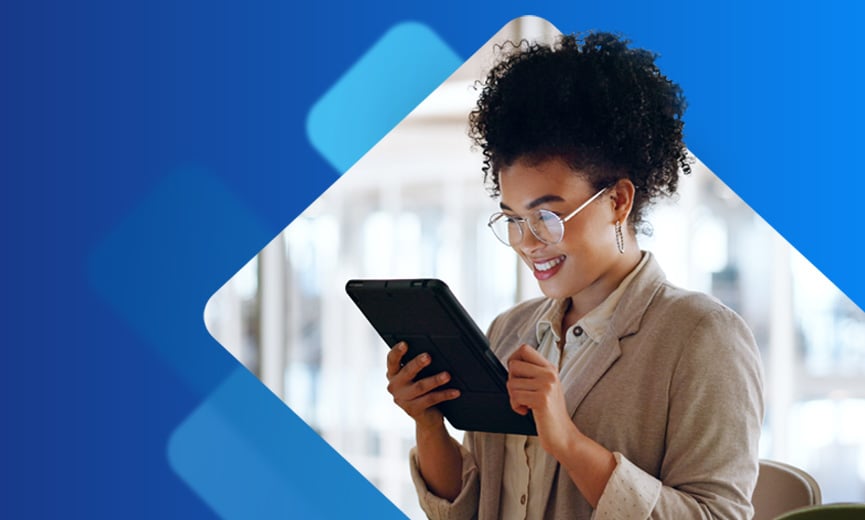 Business woman looking at her ipad