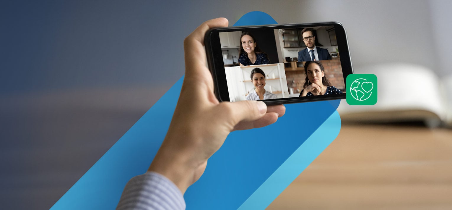 A virtual meeting shown on a cell phone