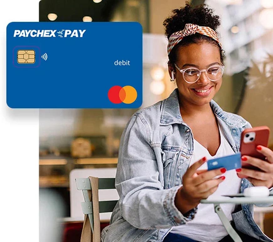 Woman using the Paychex Pay Mastercard