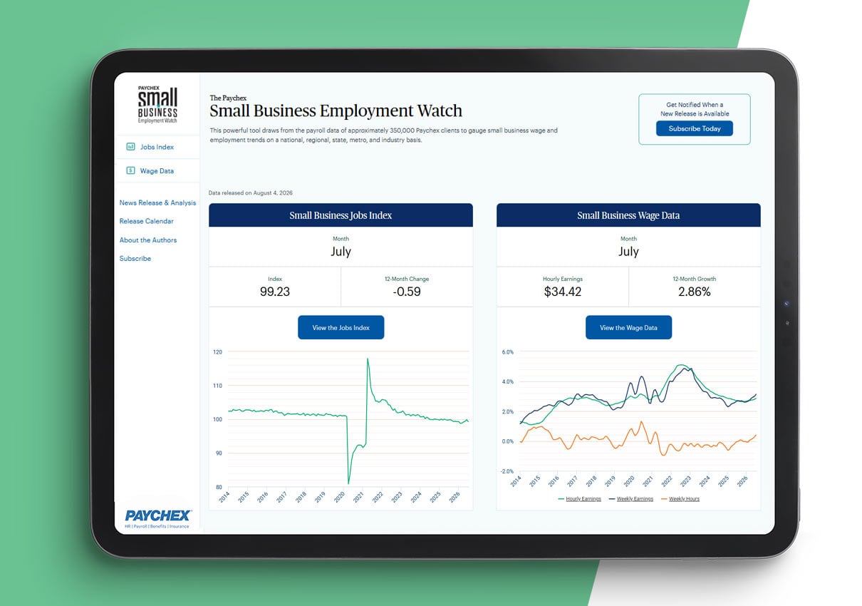 The latest Paychex Small Business Employment Watch shows the pace of U.S. small business job growth in July remained steady and was slightly above average jobs index for the first half of the year
