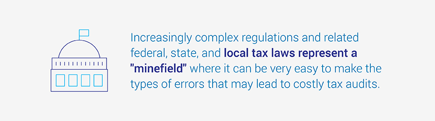 Increasingly complex regulations and related federal, state, and local tax laws represent