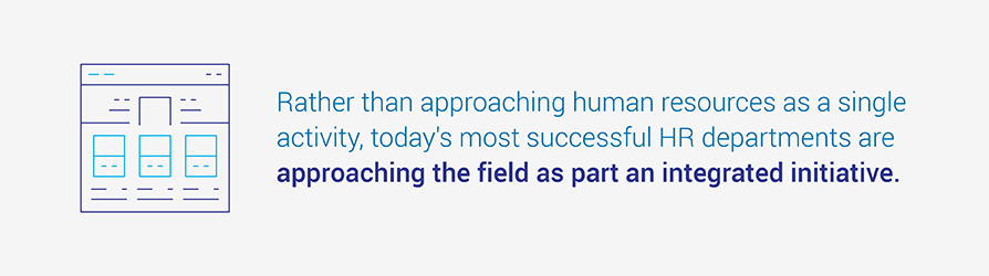 Rather than approaching human resources as a single activity, today's most successful HR departments are approaching the field as part an integrated initiative