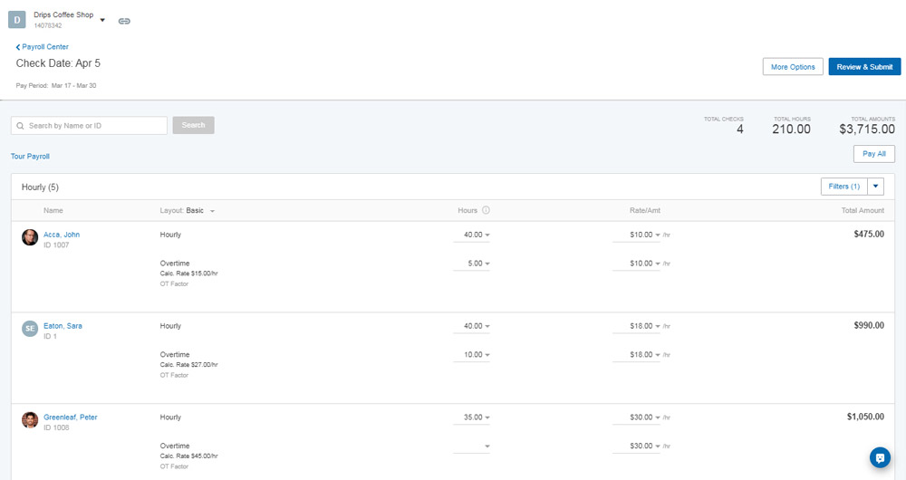 Payroll on Paychex Flex screenshot