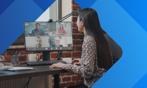 Virtual meeting between teammates at work 