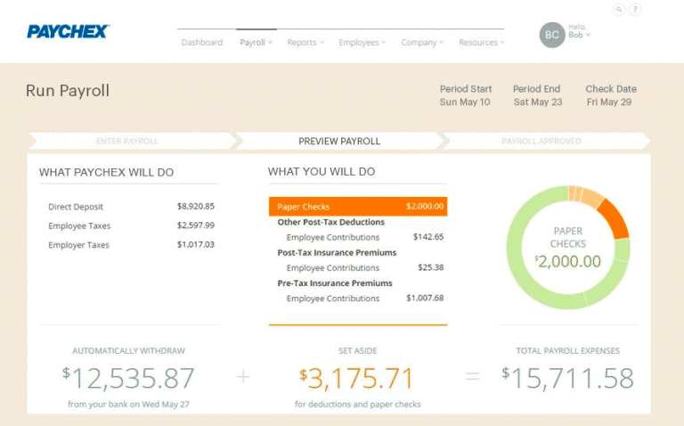 A view of the Paychex Go payroll screen