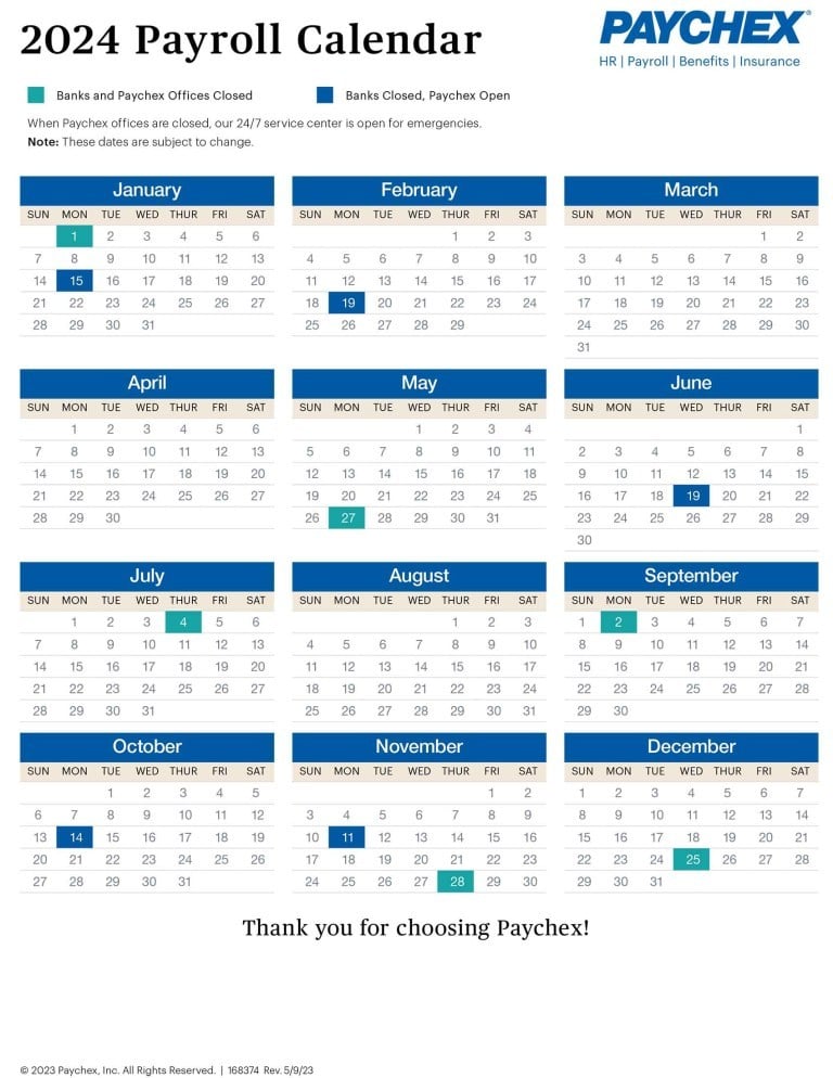 2024 paychex payroll calendar