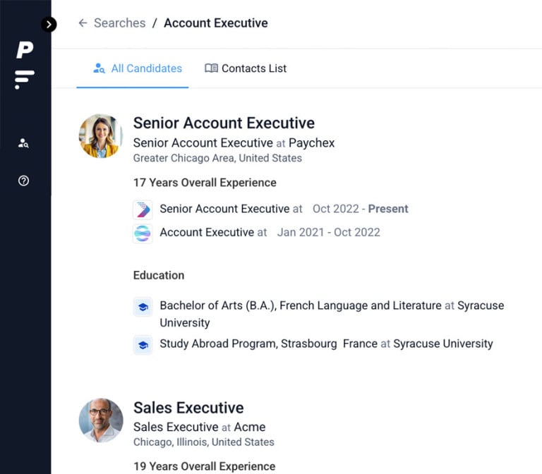 Candidate search results