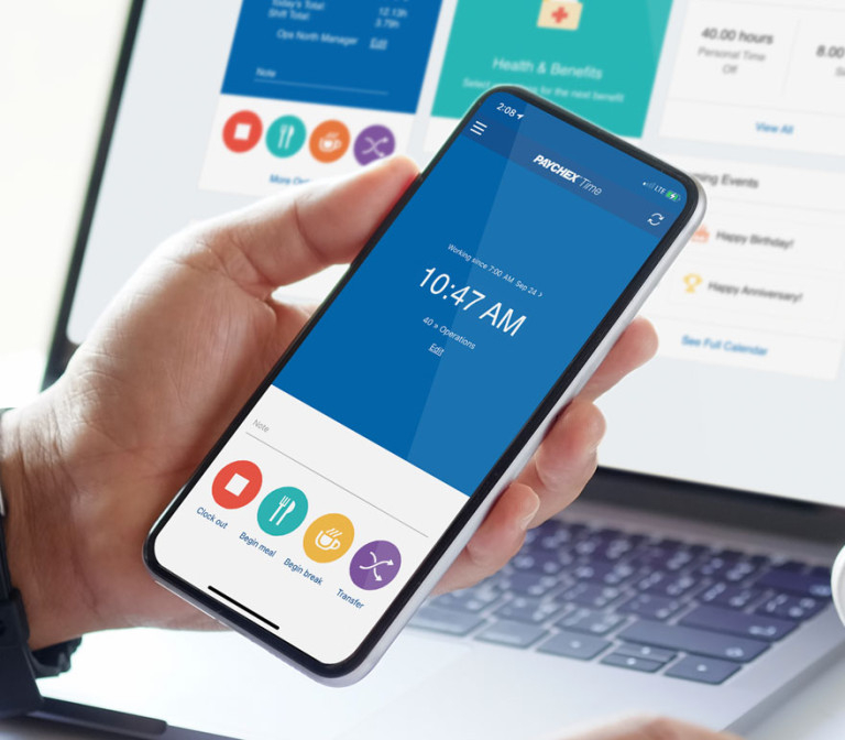 Paychex Flex en el teléfono móvil y la computadora portátil