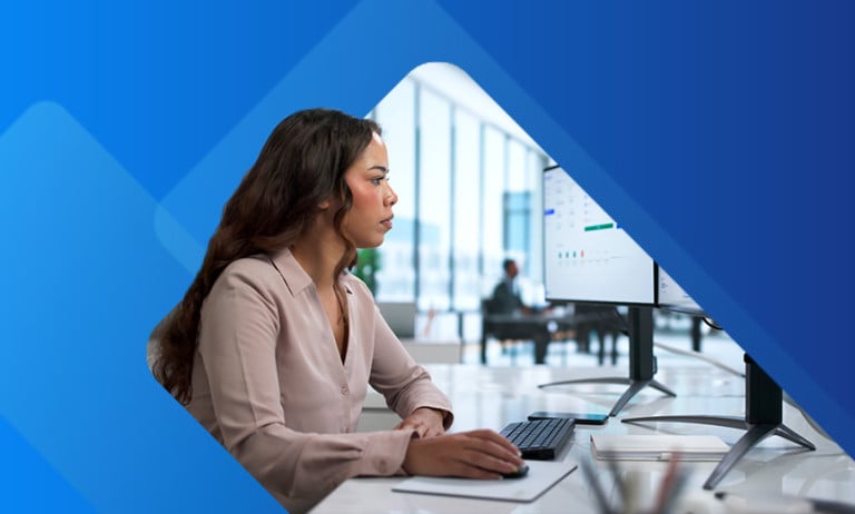 Woman working with agentic AI to run payroll