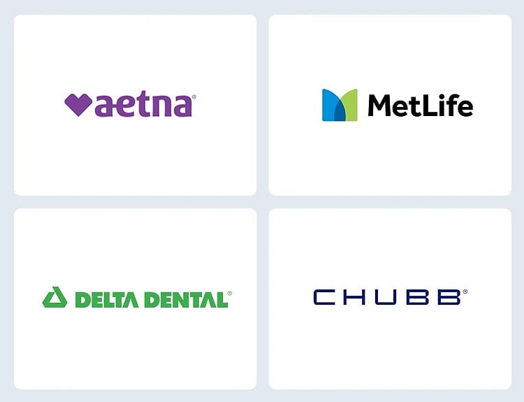 Logos for Aetna, MetLife, Delta Dental and CHUBB