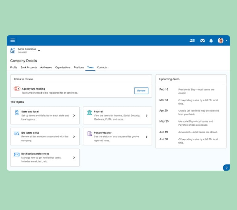 tax center dashboard