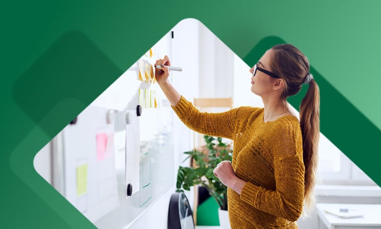 Business planning on a whiteboard