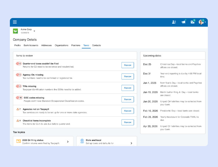 Tax Center Notifications