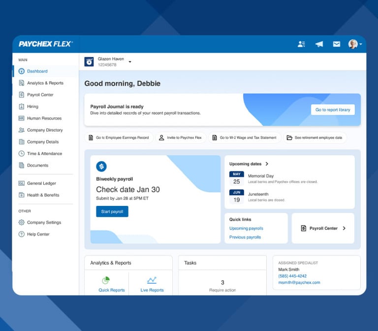 Paychex Flex dashboard