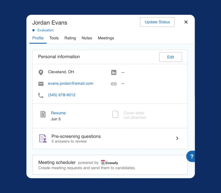 A job candidate profile in Paychex Flex