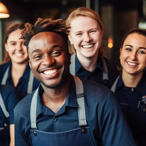 group of servers smiling