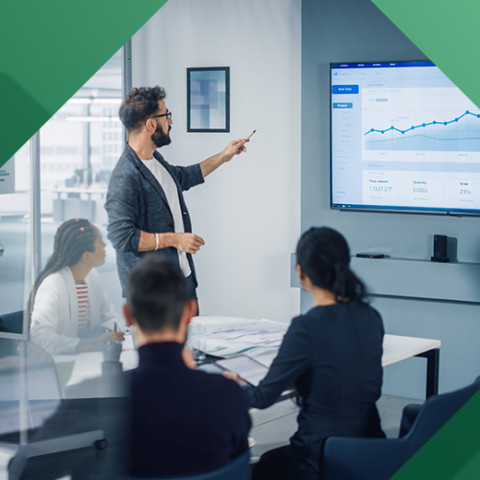 Earnings meeting in an office