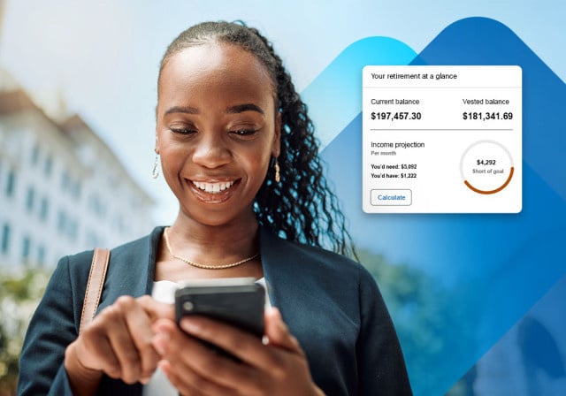 A business woman looking at her retirement details