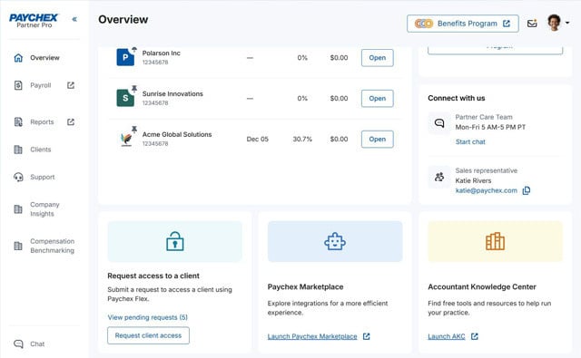 Paychex Partner Pro dashboard for accountants