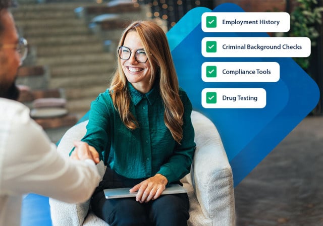 A job interview, with an applicant shaking hands with the interviewer