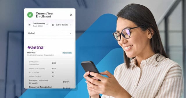 An employee looking at her health benefits