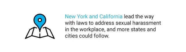 Quote about New York and California and sexual harassment laws in the workplace