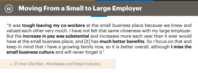 Quote about moving from a small to large employer