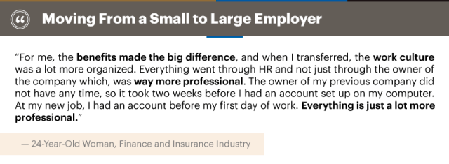 Quote about moving from a small to large employer