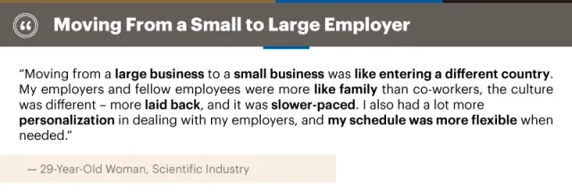 Quote about moving from a small to large employer