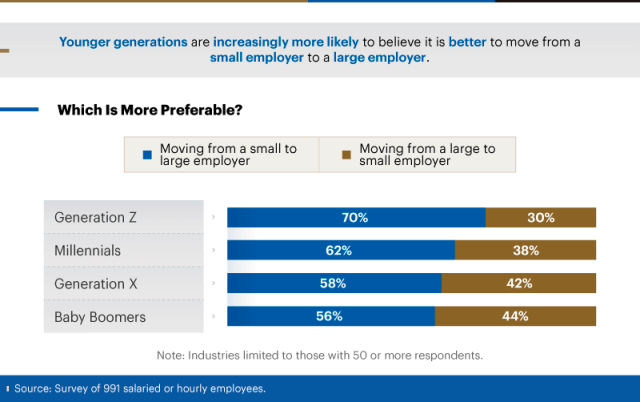 Infographic showing company size preference by generation