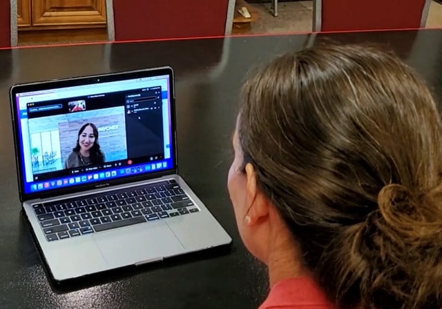 virtual call on computer between 2 women