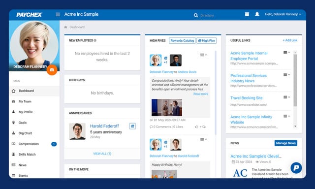 Paychex employee engagement dashboard