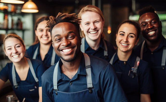 group of servers smiling