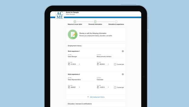 Candidates can add resume's and hiring information