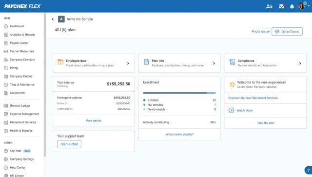 Retirement dashboard in Paychex Flex