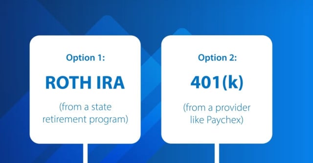 Two retirement plan options displayed on a blue background